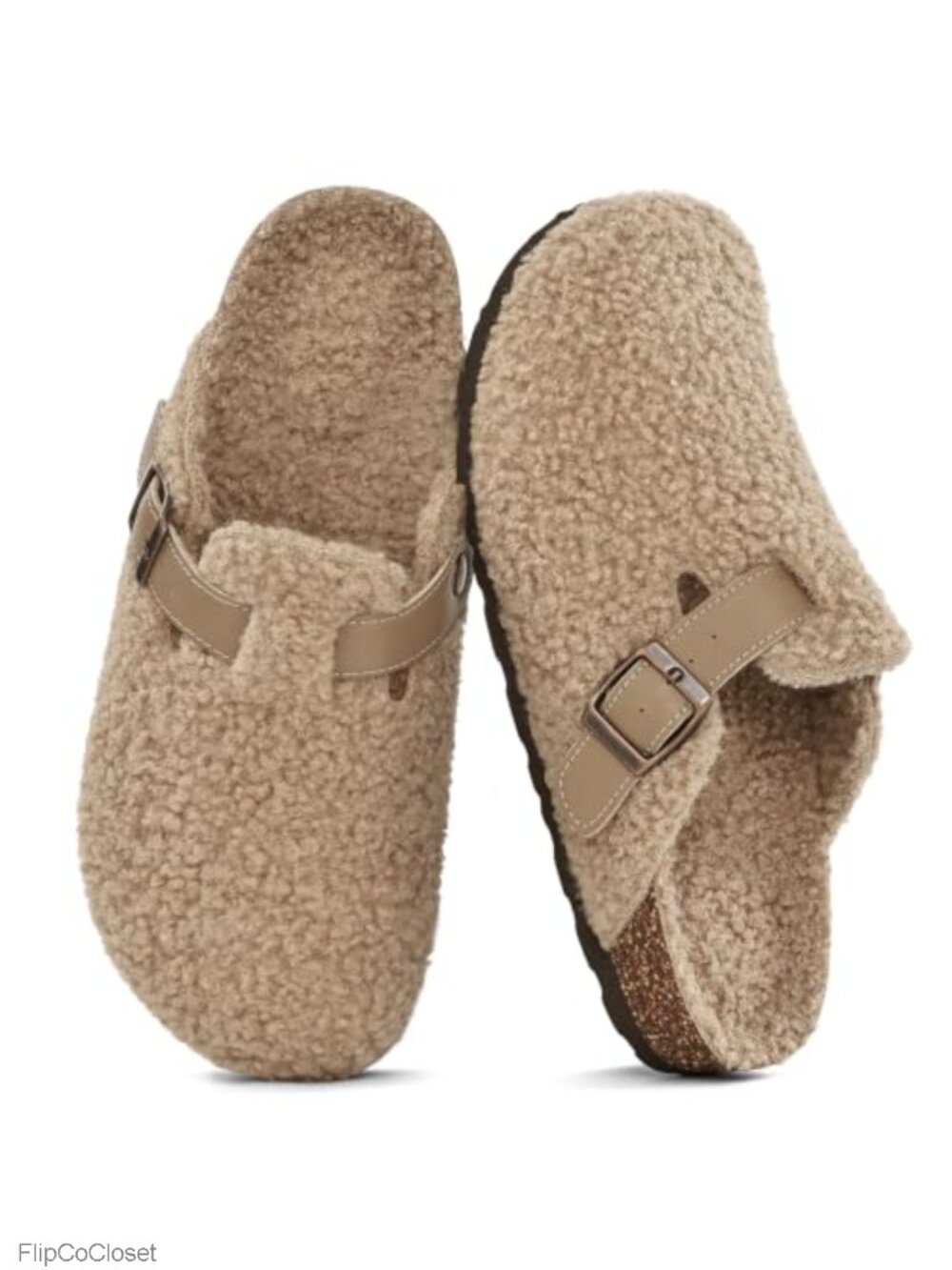 Genuine Suede Fur Lined Clogs Fuzzy Cork Footbed Mules